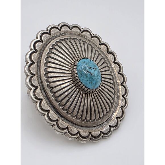 Vintage Native American R.Jim Sterling Silver 925 Turquest Belt Buckle main image 7
